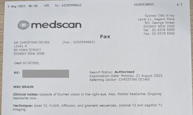 F様からの写真：病院から受け取ったMRIの診断書