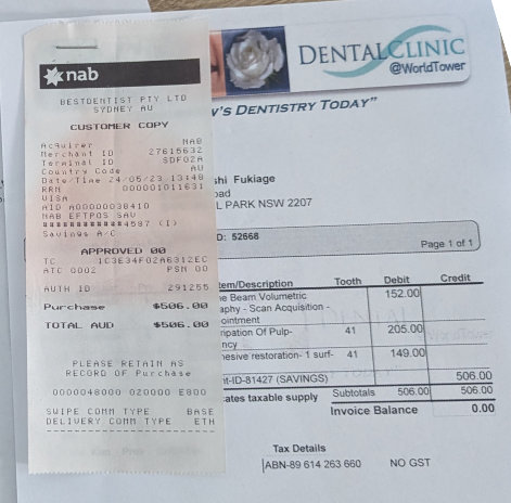 F様からの写真：虫歯の治療費は10万円