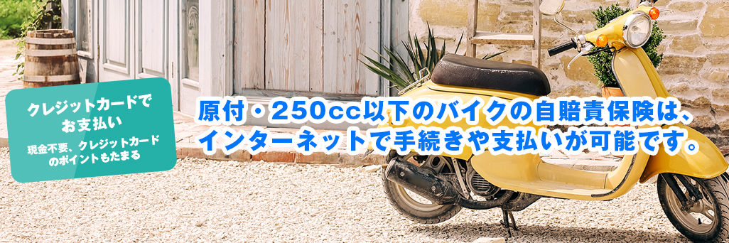 原付・250cc以下のバイクの自賠責保険は、インターネットで手続きや支払いが可能です。