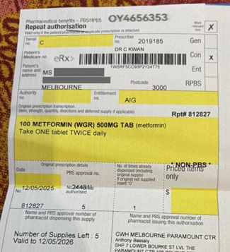 リフィル用の処方箋。1枚で5回分の薬を受け取れる。