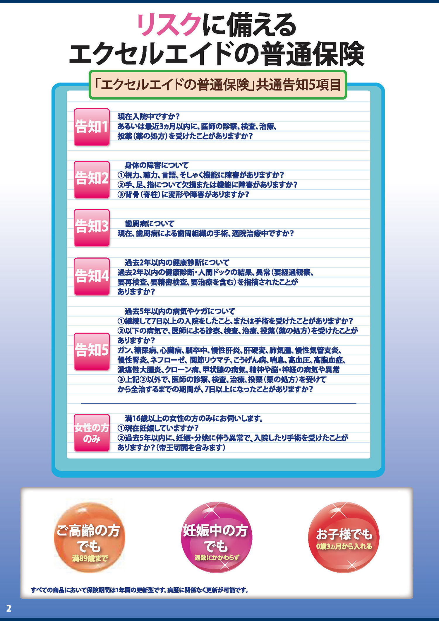 「エクセルエイドの普通保険」パンフレット